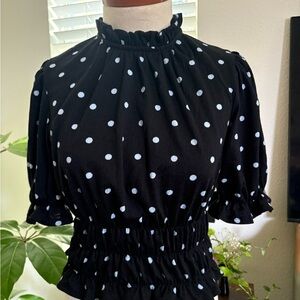 Who What Wear Black and White Polka Dot Blouse